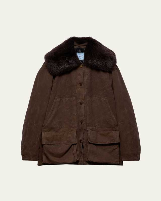 Canvas Old Jacket with Shearling Collar